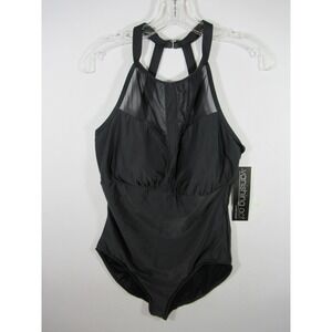 NEW Vanishing Act High Neck Swimsuit Women 16 Black Mesh One-Piece Swim